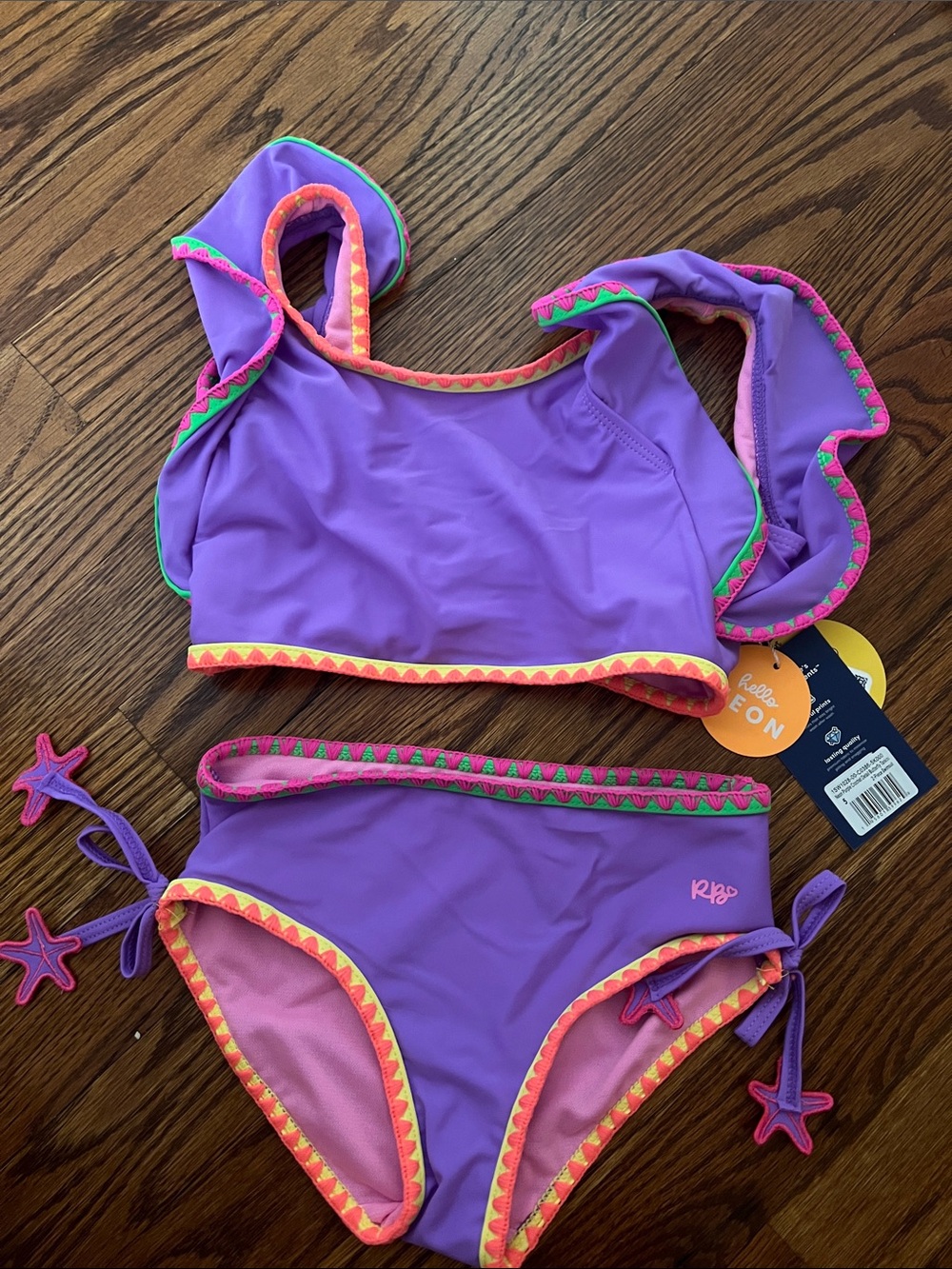 Girls' Purple Ruffle-Trim Two-Piece Swim Set